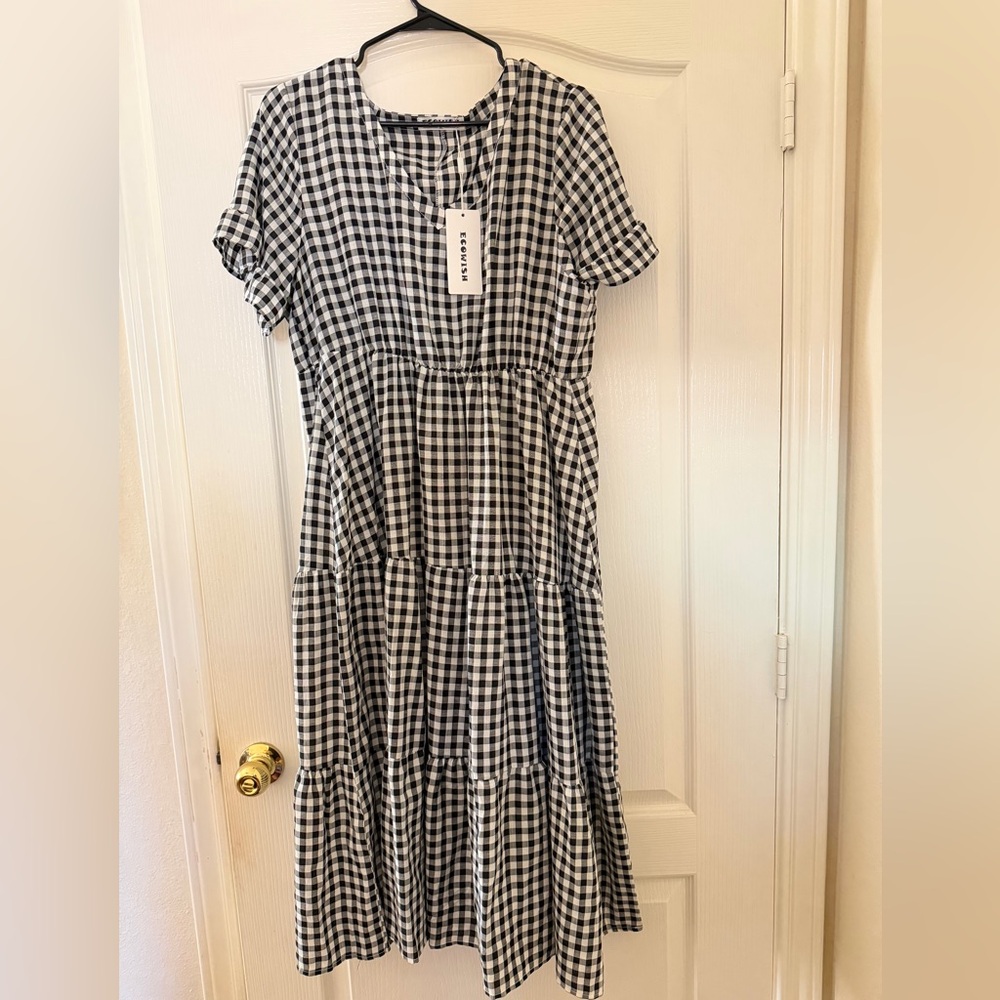 Gingham Black and White Midi Dress